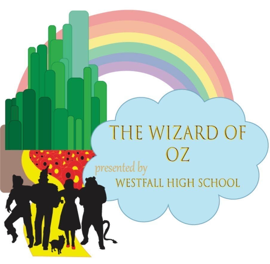 A poster with the Wizard of Oz characters with text that reads, "The Wizard of Oz: presented by Westfall High School"