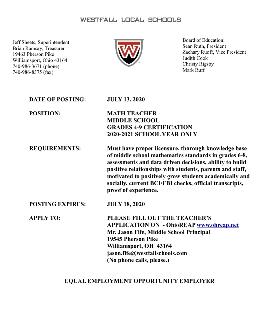 WMS Math position available