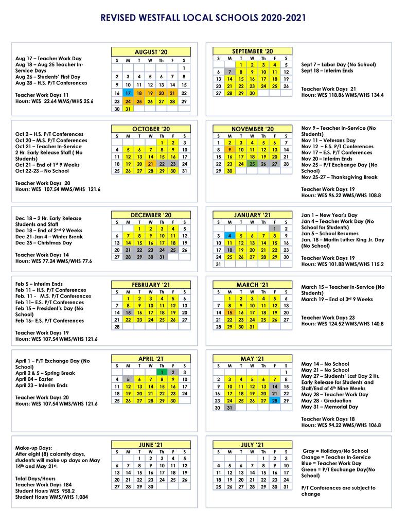 2020-2021 REVISED calendar