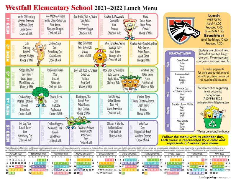 Lunch & Breakfast Menus Westfall Elementary School